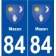 84 Mazan blason autocollant plaque stickers ville