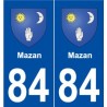 84 Mazan blason autocollant plaque stickers ville