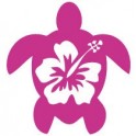 La tortuga de hibisco pegatina de color púrpura