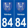84 Valréas blason autocollant plaque stickers ville
