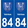 84 Valréas blason autocollant plaque stickers ville