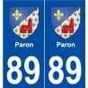 89 Paron blason autocollant plaque stickers ville