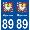 89 Migennes blason autocollant plaque stickers ville