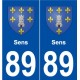 89 Sens blason autocollant plaque stickers ville