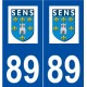89 Sens logo autocollant plaque stickers ville