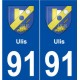 91 Ulis  blason autocollant plaque stickers ville