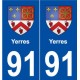 91 Yerres blason autocollant plaque stickers ville