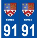 91 Yerres blason autocollant plaque stickers ville
