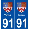 91 Yerres blason autocollant plaque stickers ville