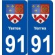 91 Yerres blason autocollant plaque stickers ville