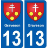 13 Graveson logo ville autocollant plaque sticker