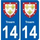 14 Troarn blason ville autocollant plaque sticker