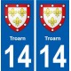 14 Troarn blason ville autocollant plaque sticker