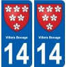 14 Villers-Bocage blason ville autocollant plaque sticker