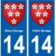 14 Villers-Bocage blason ville autocollant plaque sticker