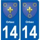 14 Orbec blason ville autocollant plaque sticker