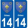 14 Orbec blason ville autocollant plaque sticker