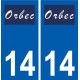 14 Orbec logo ville autocollant plaque sticker