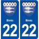 22 Binic blason ville autocollant plaque immatriculation département