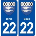 22 Binic blason ville autocollant plaque immatriculation département