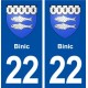 22 Binic blason ville autocollant plaque immatriculation département