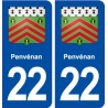 22 Penvénan blason ville autocollant plaque immatriculation département