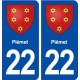 22 Plémet blason ville autocollant plaque immatriculation département