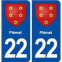 22 Plémet blason ville autocollant plaque immatriculation département