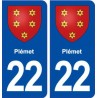 22 Plémet blason ville autocollant plaque immatriculation département