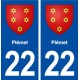 22 Plémet blason ville autocollant plaque immatriculation département