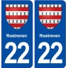 22 Rostrenen blason ville autocollant plaque immatriculation département