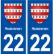 22 Rostrenen blason ville autocollant plaque immatriculation département