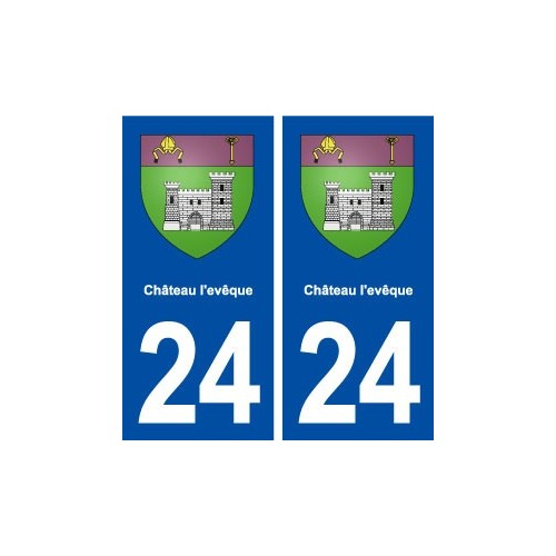 24 Château l'evêque blason ville autocollant plaque immatriculation département