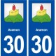30 Aramon blason ville autocollant plaque immatriculation département