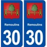 30 Remoulins blason ville autocollant plaque immatriculation département