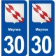 30 Meynes blason ville autocollant plaque immatriculation département