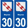 30 Meynes blason ville autocollant plaque immatriculation département