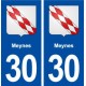30 Meynes blason ville autocollant plaque immatriculation département