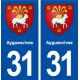 31 Ayguesvives blason ville autocollant plaque immatriculation département