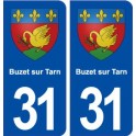 31 Buzet sur Tarn blason ville autocollant plaque immatriculation département