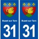31 Buzet sur Tarn blason ville autocollant plaque immatriculation département