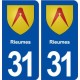31 Rieumes blason ville autocollant plaque immatriculation département