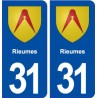 31 Rieumes blason ville autocollant plaque immatriculation département