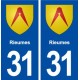 31 Rieumes blason ville autocollant plaque immatriculation département