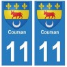 11 Coursan ville autocollant plaque