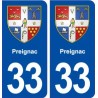 33 Preignac blason ville autocollant plaque stickers