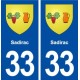 33 Sadirac blason ville autocollant plaque stickers