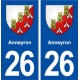 26 Anneyron blason autocollant plaque stickers ville