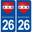 26 de Beaumont-lès-Valence escudo de armas de la etiqueta engomada de la placa de pegatinas de la ciudad