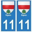 11 Sigean ville autocollant plaque